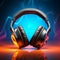 Audio spectrum Headphones on background create a dynamic music banner