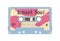 Audio stereo cassette with retro music records on magnetic tape. Old casette of 1980s. Analog obsolete mixtape. Colored