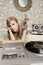 Audiophile retro woman vinyl turntable music