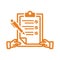 Audit, checklist, exam, list icon. Orange vector sketch