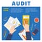 Audit and financial analysis vector concept. Accountant working