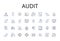 Audit line icons collection. Checkup, Verification, Inspection, Scrutiny, Examination, Review, Assessment vector and