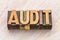 Audit word abstract in wood type