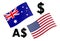 AUDUSD forex currency pair vector illustration. Australian and United States flag, with Dollar symbol