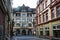 Aue-Bad Schlema, Germany - March 26, 2024: Street view of central Aue-Bad Schlema, a small town in Germany in the Ore Mountains,