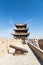 Aug 2017 - Jiayuguan Fort, Gansu, China - Cannon and watchtower of Jiayuguan fort