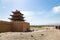 Aug 2017 - Jiayuguan, Gansu, China - Tourists outside of the gate facing the Gobi desert