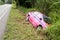 Aug 8, 2017 : Pink Toyota taxi with number place 5150 had road accident on the side of the road