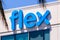 Aug 8, 2019 San Jose / CA / USA - Close up of Flex logo at their administrative headquarters in Silicon Valley; Flex Ltd. is a