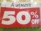 Augment fifty percent off sign