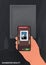 Augmented reality application of smartphone that lets you place virtual objects before buying. Man holding smart phone