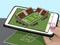 Augmented reality. New technologies for sports. Football stadium sketch and three-dimensional image. Visualize the drawing. Vector