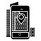 Augmented reality - smartphone city icon, vector illustration, black sign on isolated background