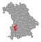 Augsburg county red highlighted in map of Bavaria Germany