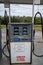 AUGUST 12 2018 - CHITNIA ALASKA: Retro style gas pumps at an Alaska gas station have no pay at the pump