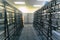 AUGUST 12 2018 - FAIRBANKS ALASKA: Interior of a closing Blockbuster Video movie rental store with empty shelving