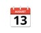 August, 13th calendar icon vector, concept of schedule, business and tasks