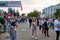 August 14 2020 Minsk Belarus Many people stand by the roadside to protest against violence