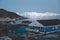 August 18 2019, Ilulissat, Greenland. View across colorful houses along the main street of Ilulissat, located on the