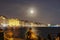 August 2018 full moon over Thessaloniki, Greece waterfront.