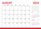 August 2024 Calendar. Week start on Sunday. Desk calendar 2024 design, simple and clean design, Wall calendar for print, digital