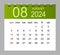 August 2024. Vector monthly calendar template 2024 year in simple style for template design