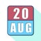 august 20th. Day 20 of month,Simple calendar icon on white background. Planning. Time management. Set of calendar icons for web