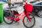 August 21, 2019 San Francisco / CA / USA - Jump electric bikes parked in downtown San Francisco; JUMP Bikes is a dockless electric