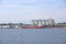 August 21 2020 - Rostock-WarnemÃ¼nde, Mecklenburg-Vorpommern/Germany: Details of the industry port and dockside cranes at the