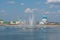 August 7, 2016: Photo of Cheboksary bay with a fountain. People