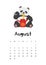 August calendar with panda template