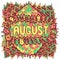 August - colorful illustration with month s name. Bright zendoodle mandala with months of the year. Year monthly calendar design
