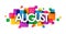 AUGUST colorful overlapping squares banner