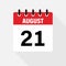 August . Vector flat daily calendar icon. Date and time, day, month. Holiday