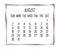 August year 2020 monthly bronze calendar