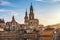 Augustus Bridge (Augustusbrucke) and Cathedral of the Holy Trinity (Hofkirche) over the River Elbe in Dresden, Germany, Saxony.