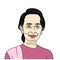 Aung San Suu Kyi, President of Myanmar Flat Design Illustration