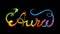 Aura colorful text, lettering design on black