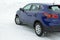 Aura, Finland - February 2, 2019: New Nissan Qashqai 2019 model color ink blue on snow.