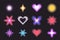 Aura Y2k blurred gragient set unfocused shapes, abstract geometric shapes, star, heart, flower in trendy retro style