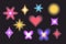 Aura Y2k blurred gragient set unfocused shapes, abstract geometric shapes, star, heart, flower in trendy retro style