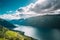 Aurland, Sogn And Fjordane Fjord, Norway. Amazing Summer Scenic View Of Sogn Og Fjordane. Famous Norwegian Landmark And