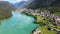 Auronzo Lake in summertime, alpin landscape in slow motion
