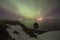 Aurora borealis above Hvitserkur rock is a spectacular rock in t