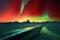 aurora borealis creating a surreal scene over a barren desert expanse