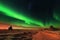 aurora borealis creating a surreal scene over a barren desert expanse