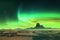 aurora borealis creating a surreal scene over a barren desert expanse