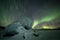 Aurora Borealis Northern Lights in Lake Tornetrask, Abisko, Northern Sweden