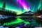 Aurora Borealis over a Pristine Mountain Lake: Reflection in the Still Water, Vivid Greens and Purples Illuminate the Night