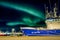 Aurora borealis over Reykjavick boat harbour